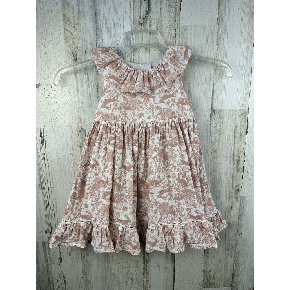 Haute Hippie Girl's 4T Dress Sleeveless Pink Toile Easter Bunny Layered Twirlโ